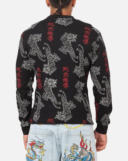 Ed Hardy Tiger Waffle Long Sleeve T-Shirt Black