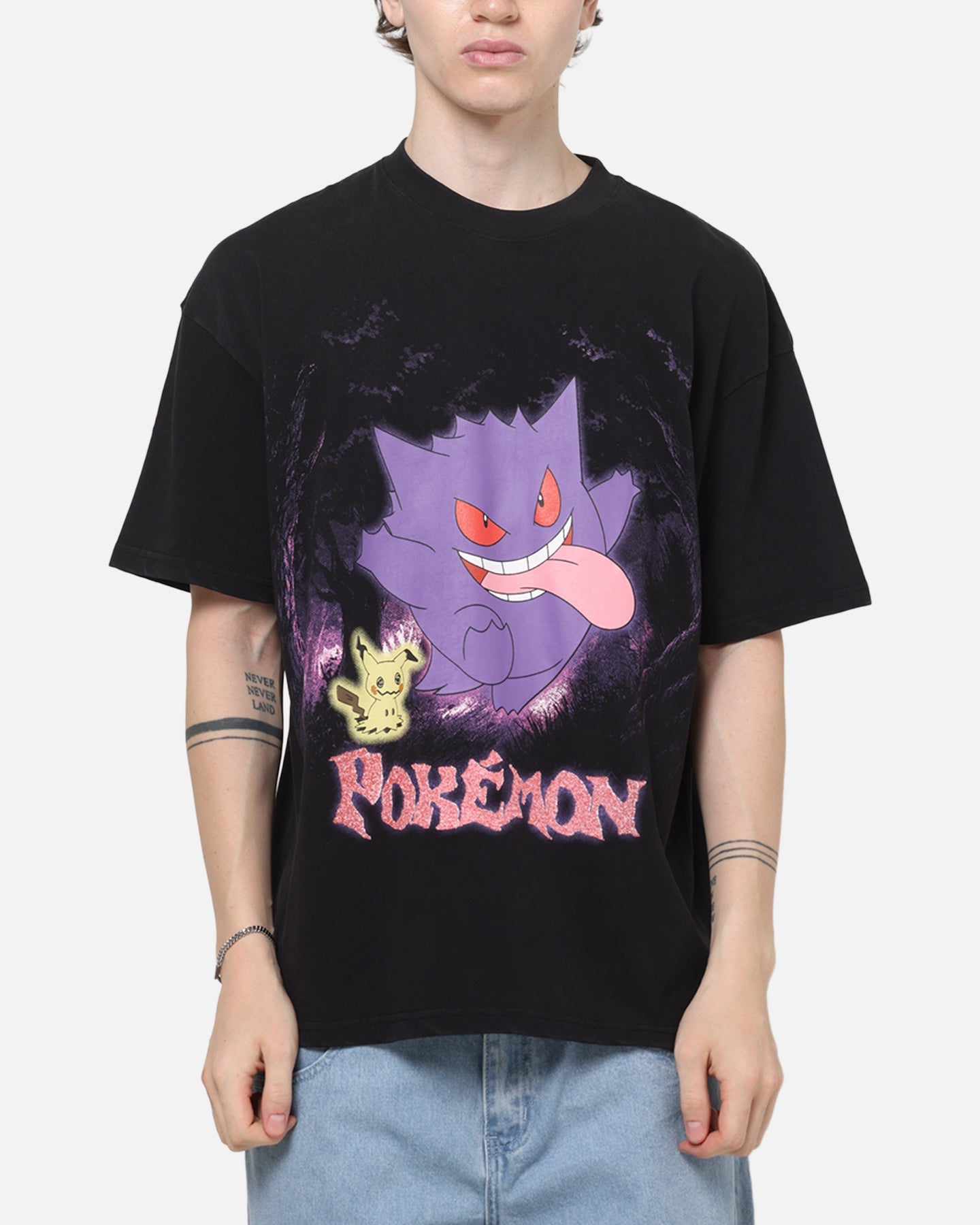 The Pokémon Collection By 73Studio Gengar Mimikyu T-Shirt Black Acidwash