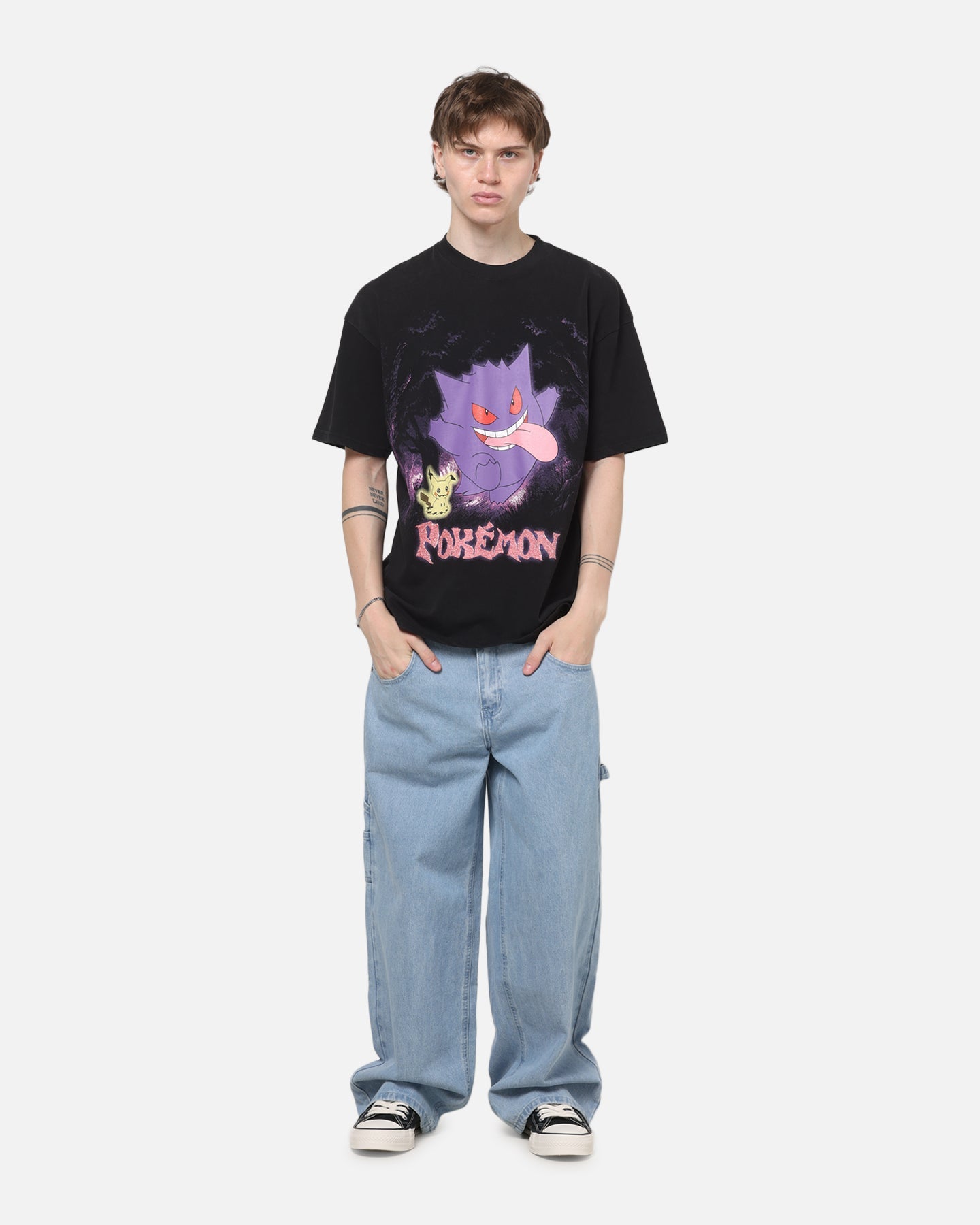 The Pokémon Collection By 73Studio Gengar Mimikyu T-Shirt Black Acidwash