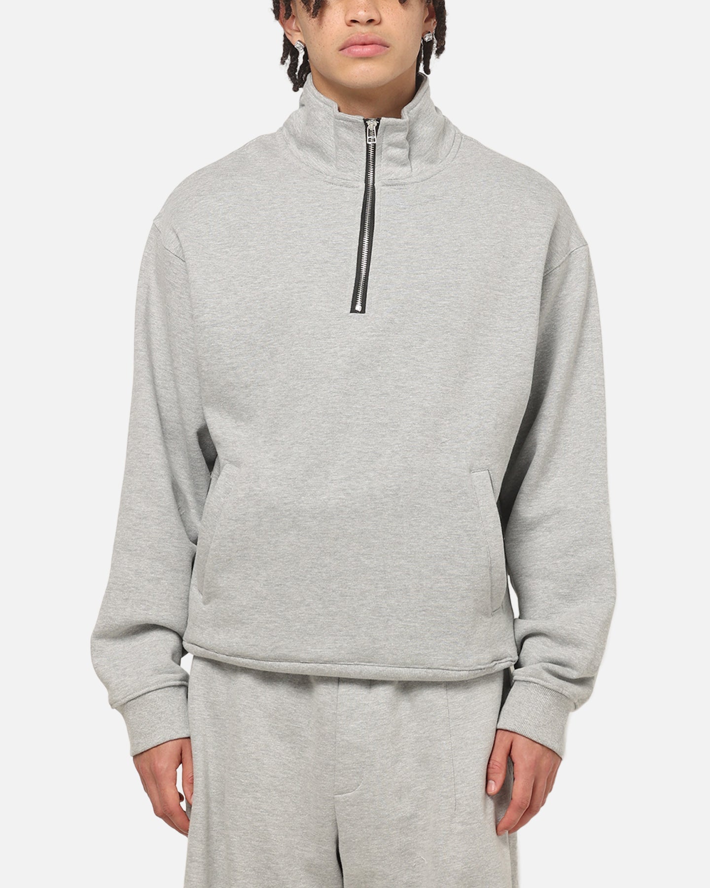 American Thrift Leisure Quarter Zip Mock Neck Sweater Grey Marle