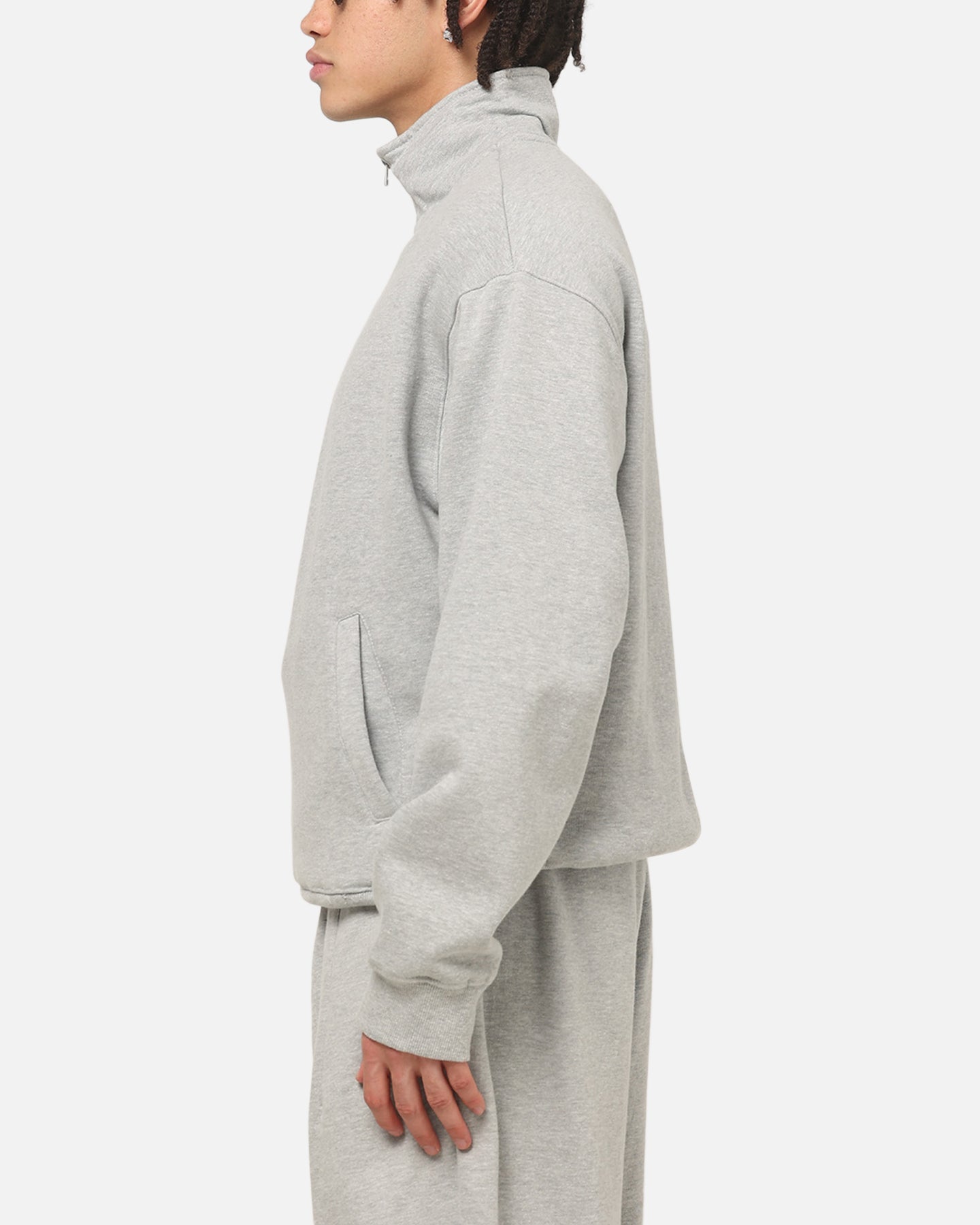 American Thrift Leisure Quarter Zip Mock Neck Sweater Grey Marle