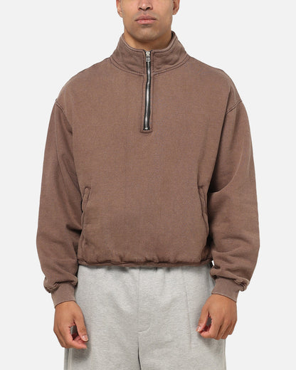 American Thrift Leisure Quarter Zip Mock Neck Sweater Washed Brown