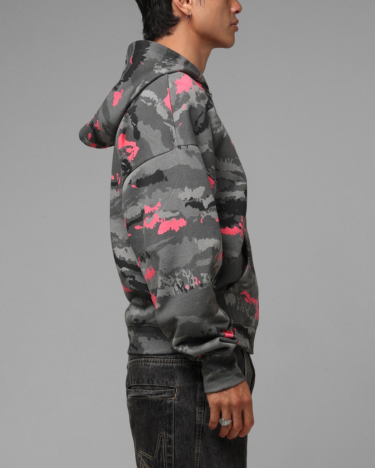 Loiter Hybrid Patch Zip Hoodie Black Camo