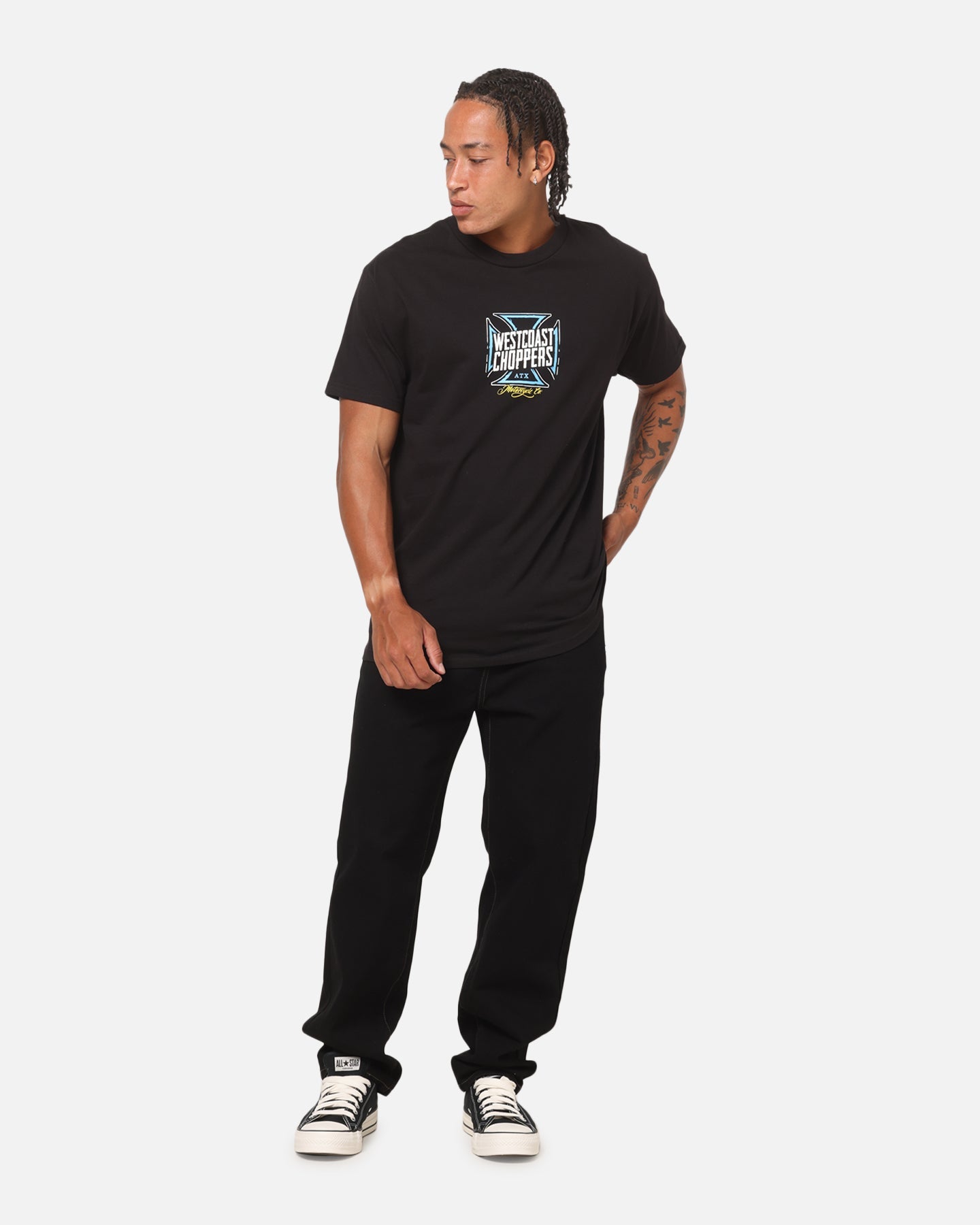 West Coast Choppers Skew Logo Flames T-Shirt Black