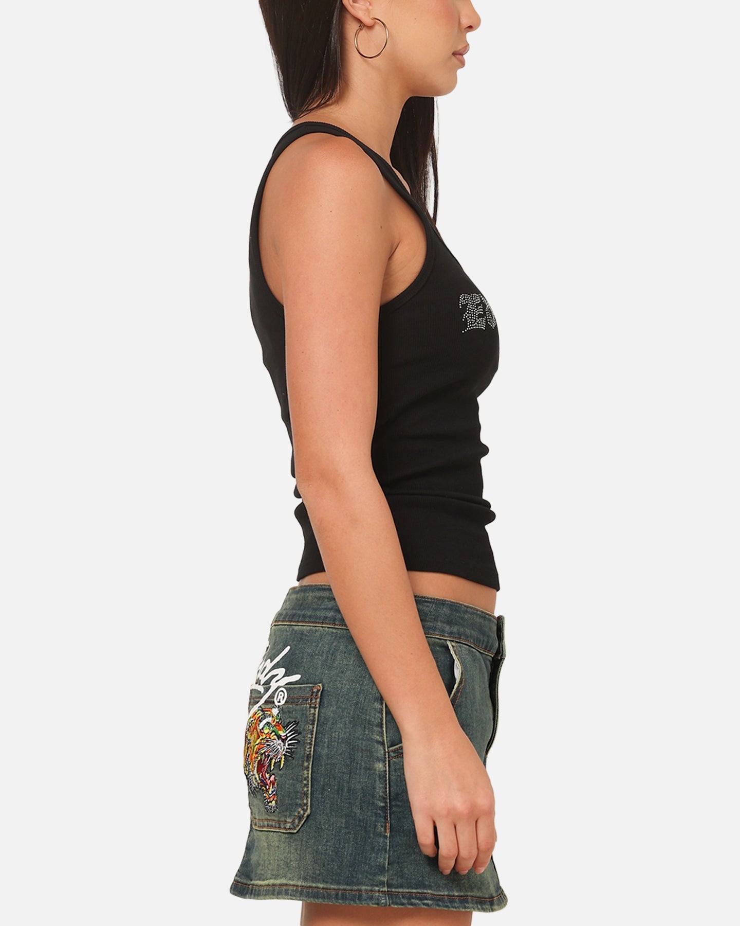 Ed Hardy Women's Rhinestone Logo Tank Black
