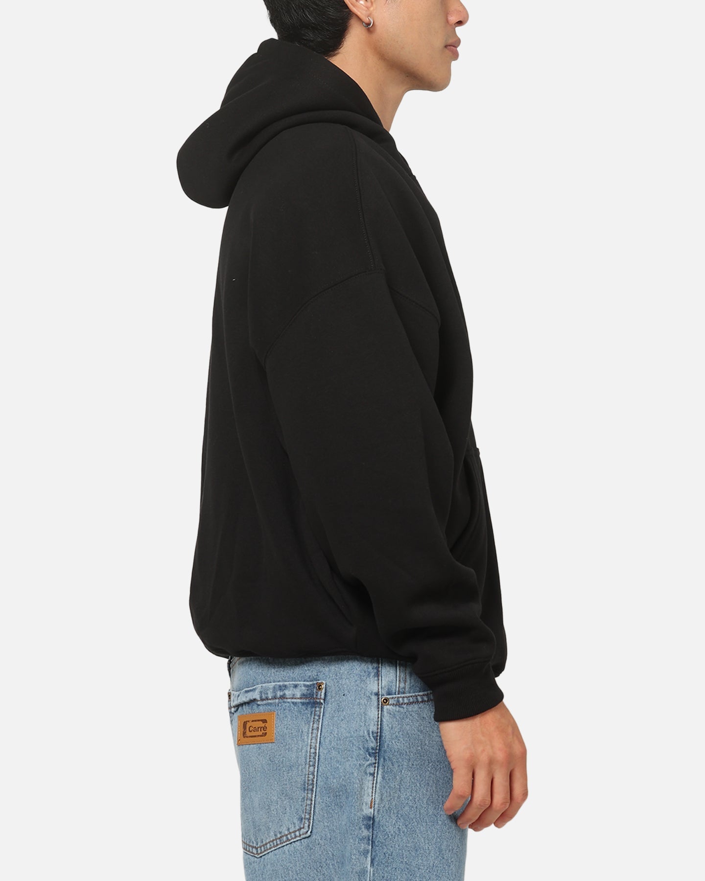Carre Plaid Oval Hoodie Solid Black