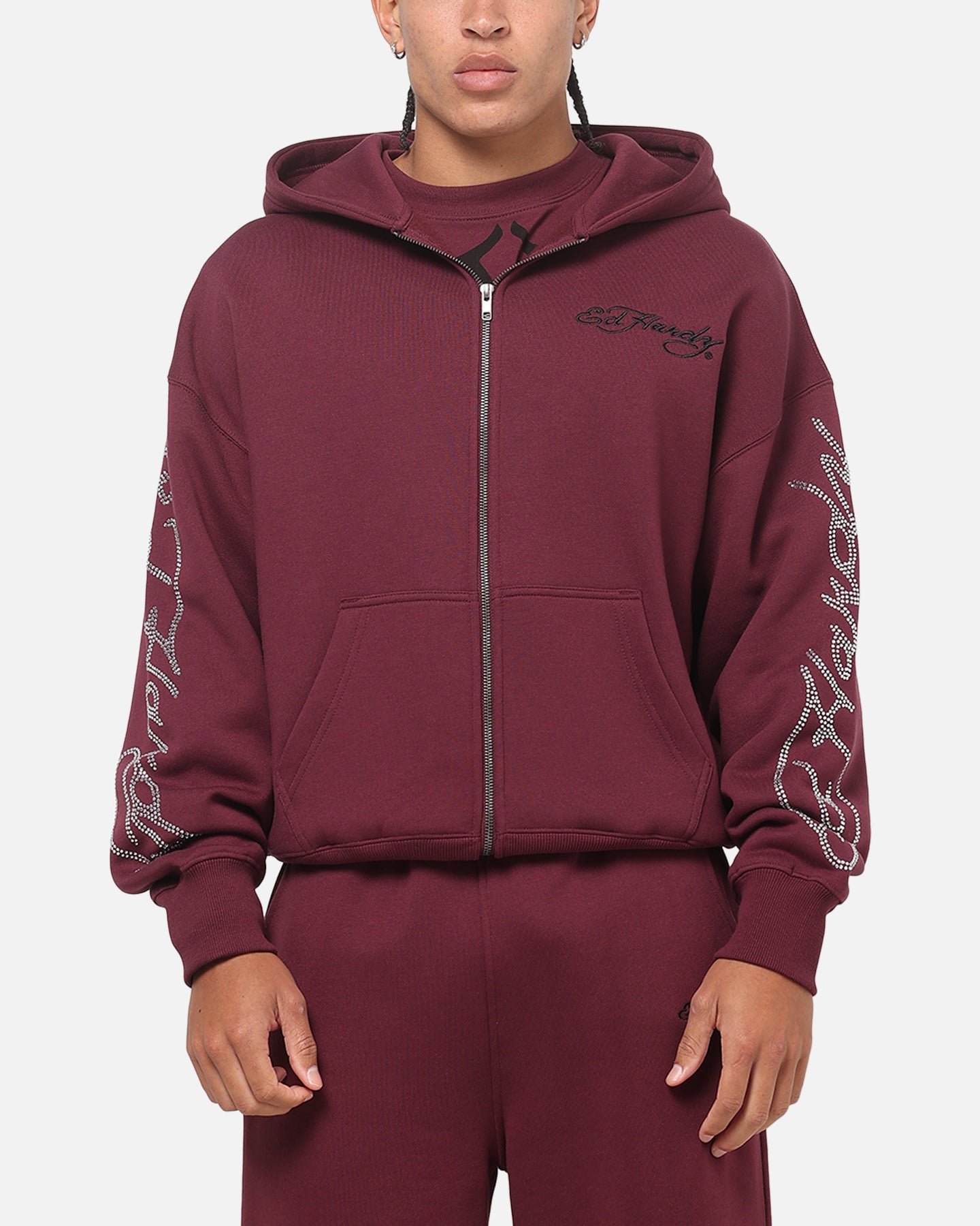 Ed Hardy Trinity Rhinestone Zip Hoodie Plum