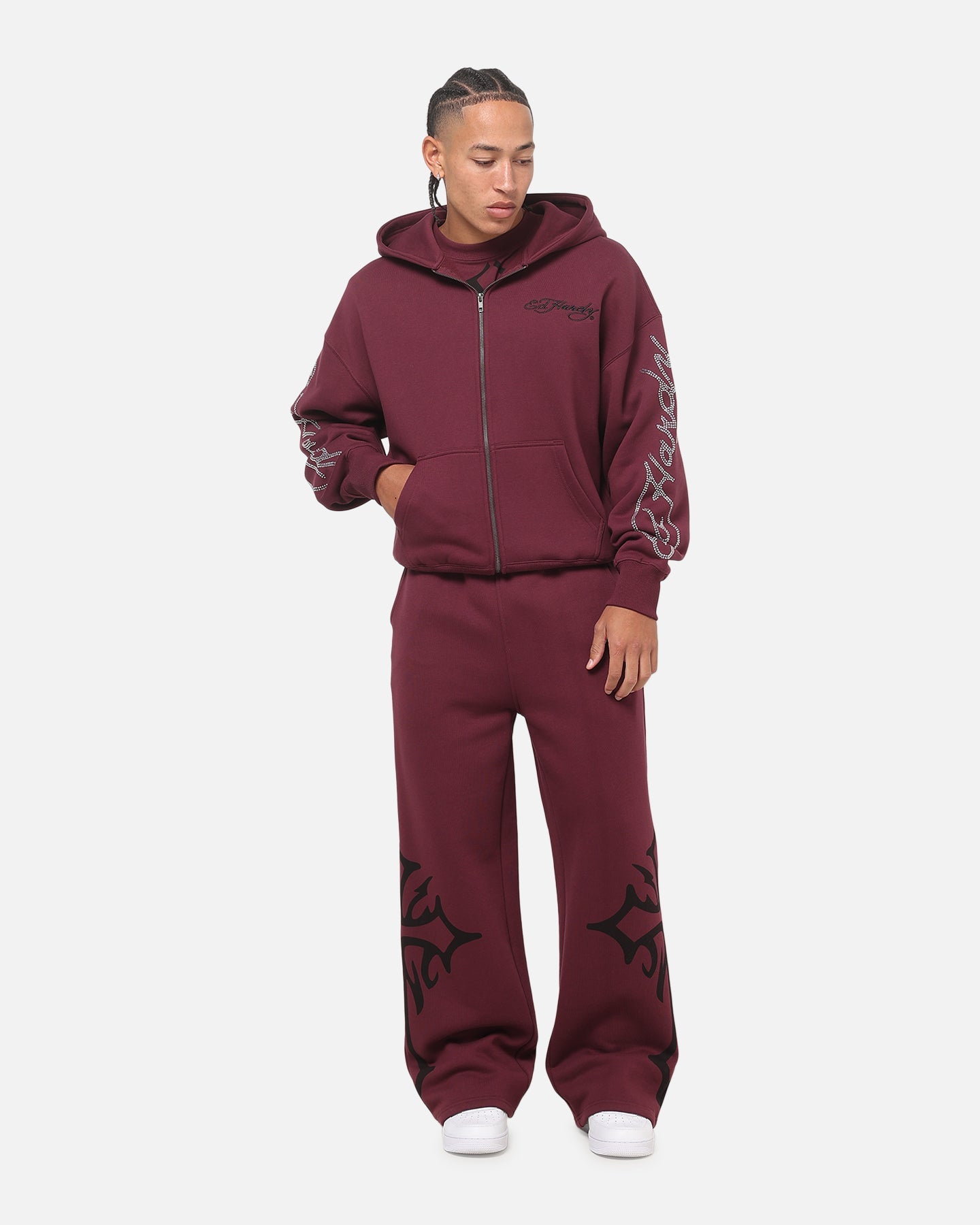 Ed Hardy Trinity Rhinestone Zip Hoodie Plum