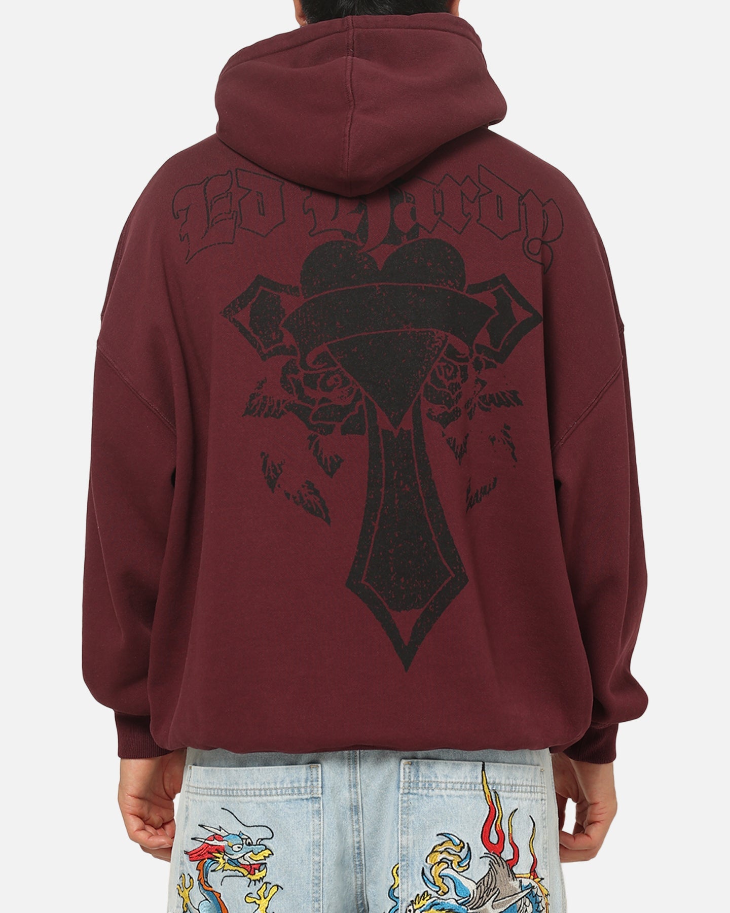 Ed Hardy Sacred Heart Hoodie Burgundy