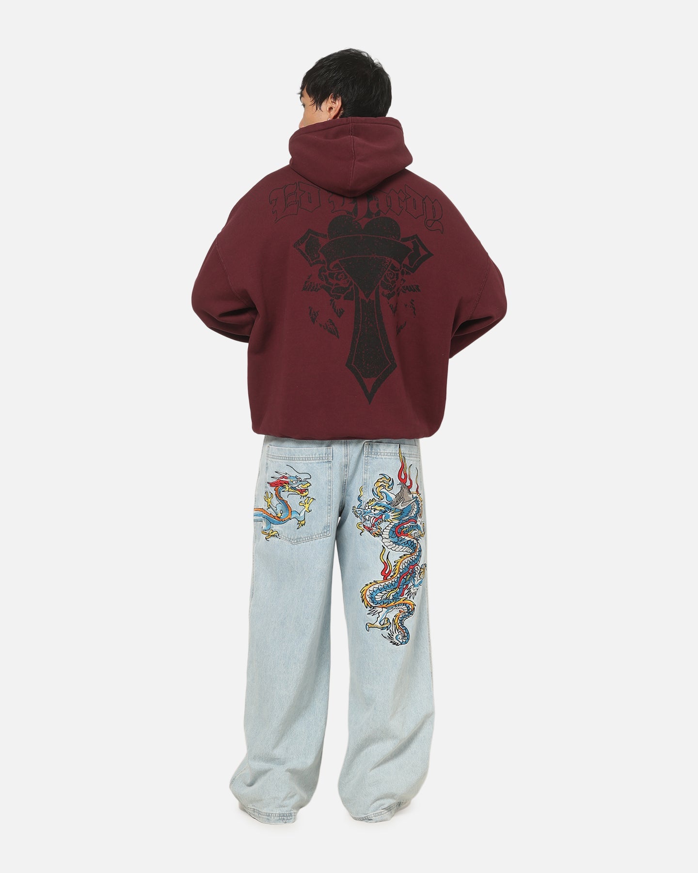 Ed Hardy Sacred Heart Hoodie Burgundy