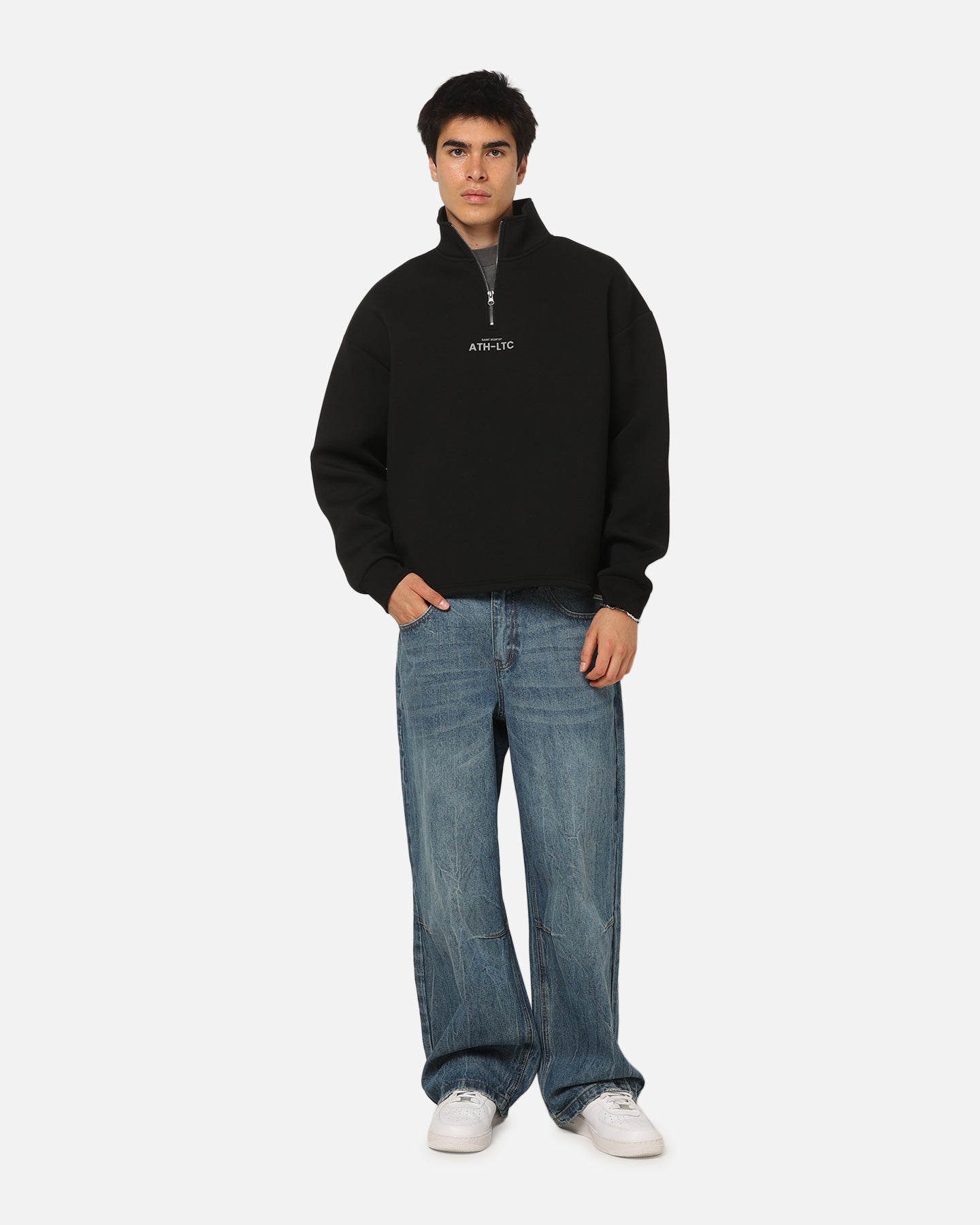 Saint Morta Athltc Quarter Zip Crewneck Black