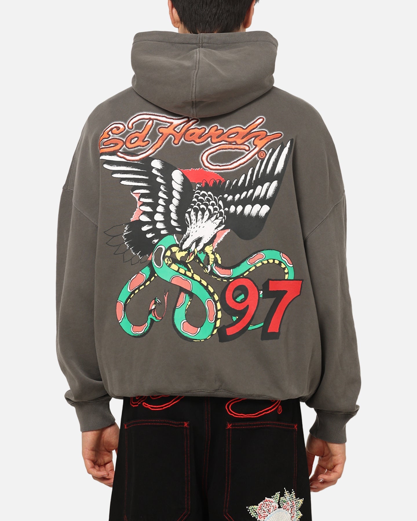 Ed Hardy Happy Motors Hoodie Washed Charcoal