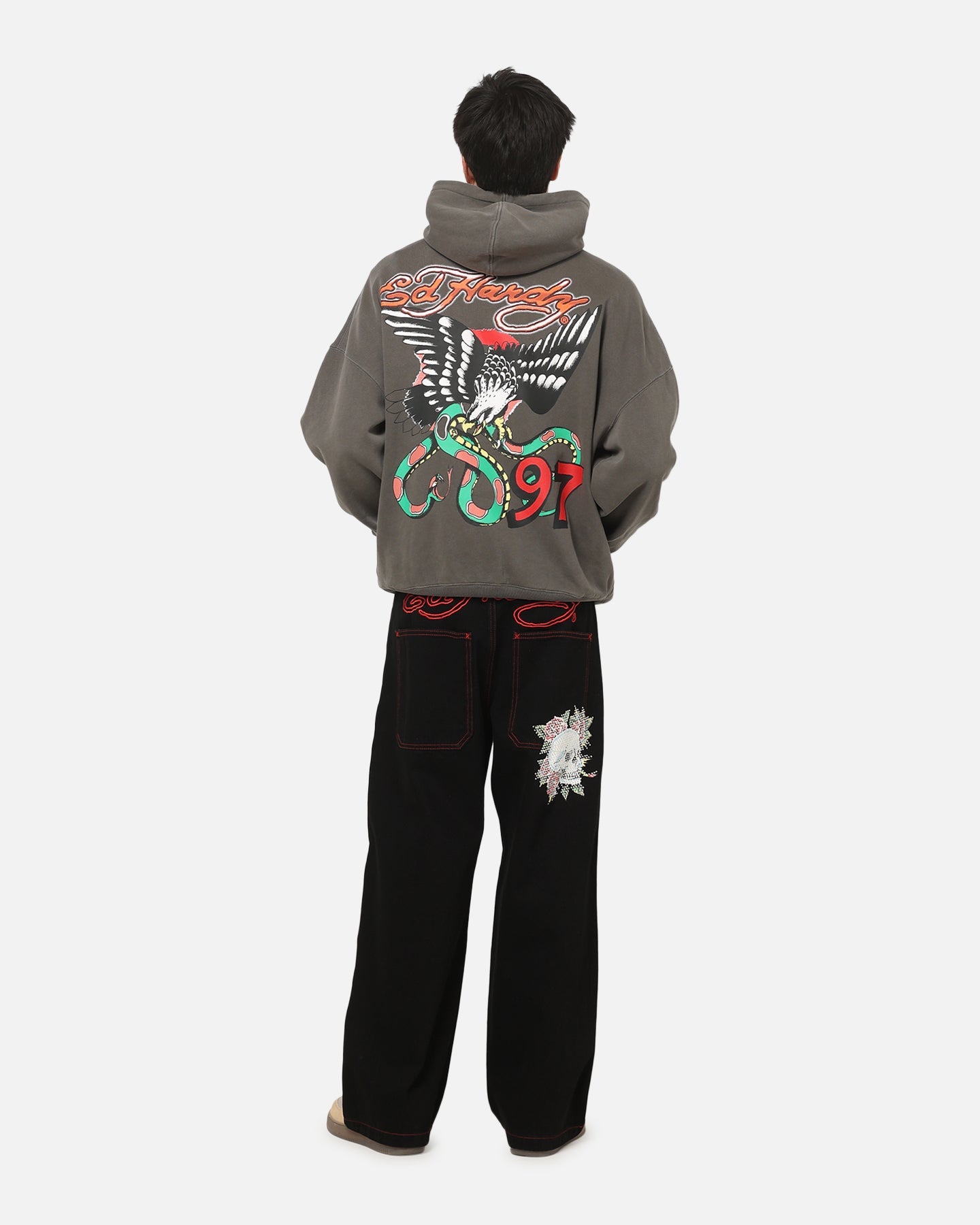 Ed Hardy Happy Motors Hoodie Washed Charcoal