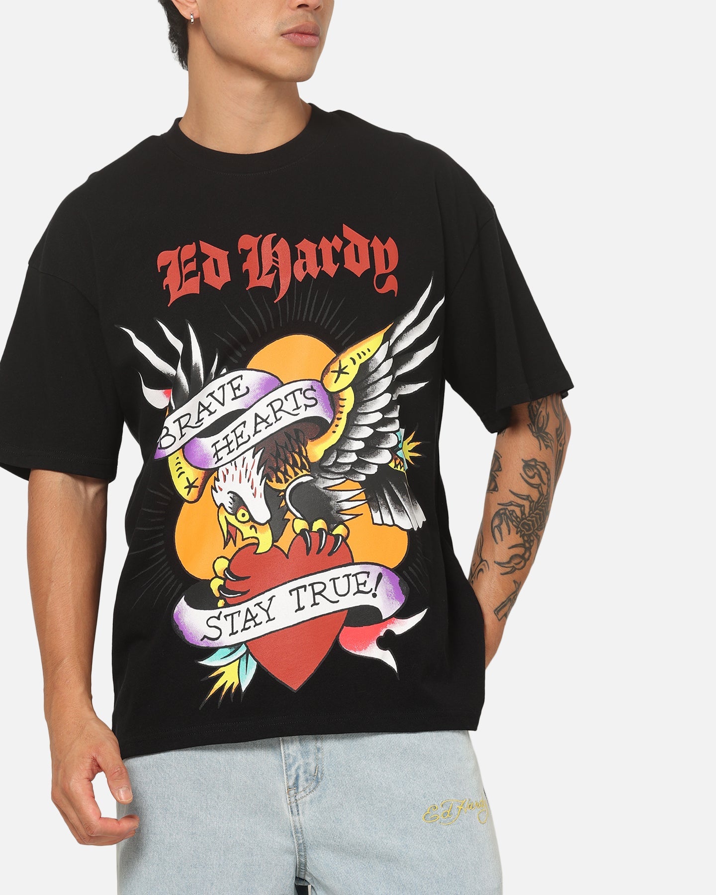 Ed Hardy Brave Hearts T-Shirt Black