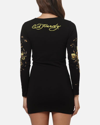 Ed Hardy Women's Divine Long Sleeve Dress Black
