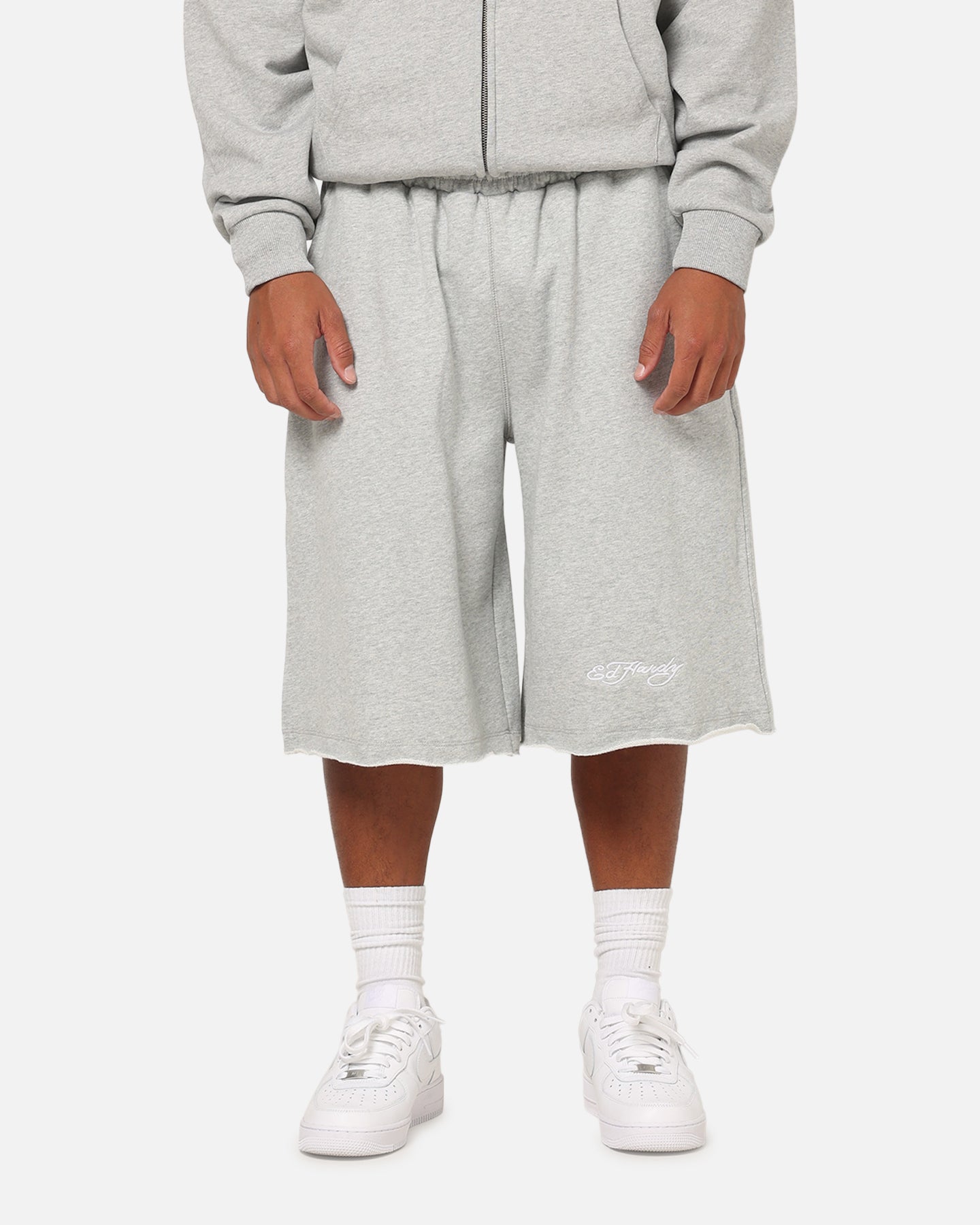 Ed Hardy Baggy Fleece Shorts Grey Marle