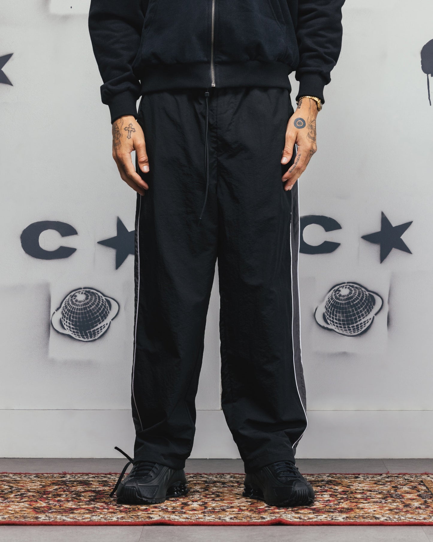 Carre Rally Panelled Nylon Joggers Black