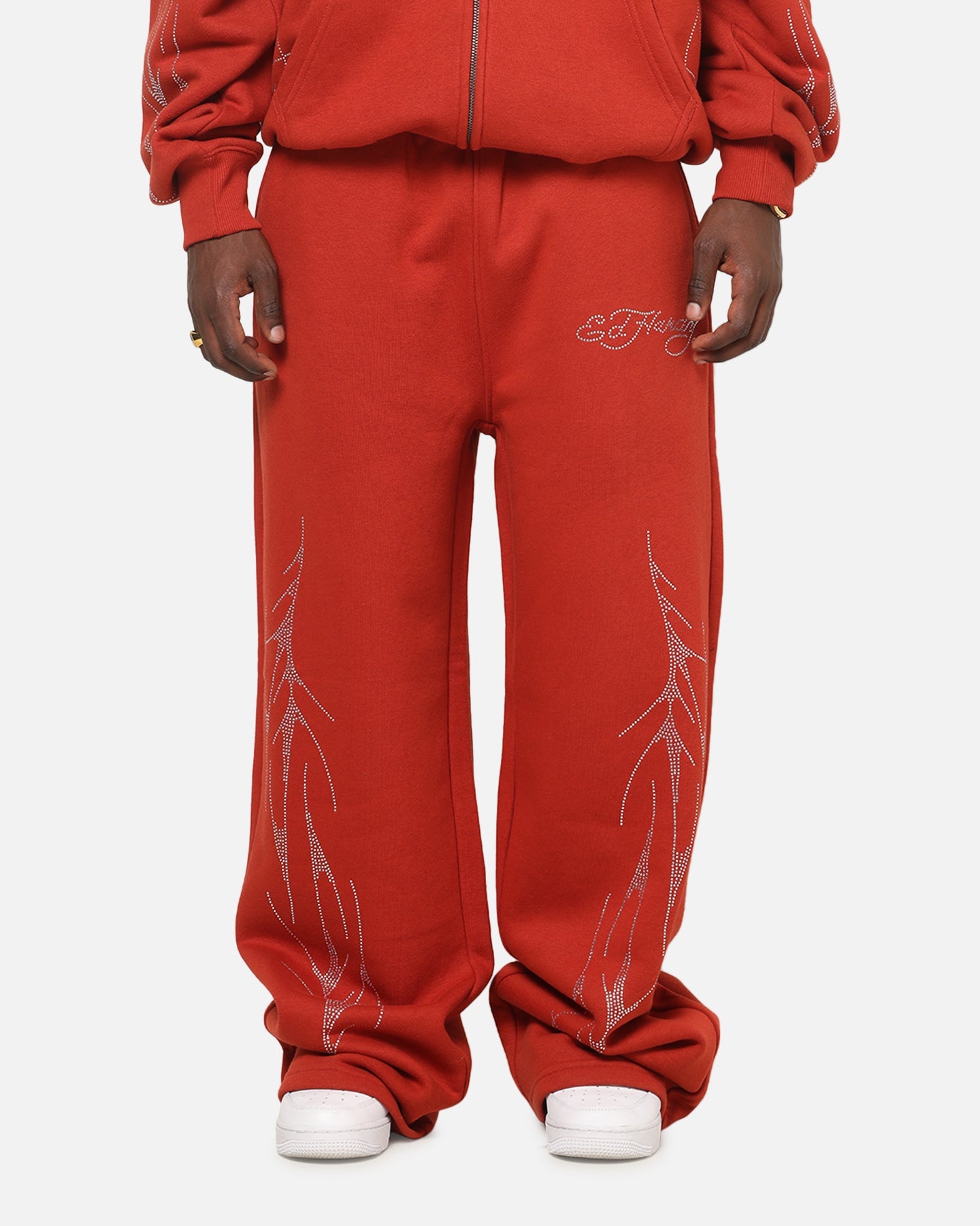 Ed Hardy Cyber Rhinestone Track Pants Red
