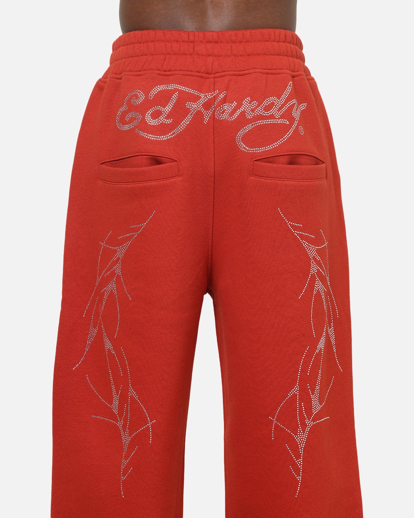 Ed Hardy Cyber Rhinestone Track Pants Red