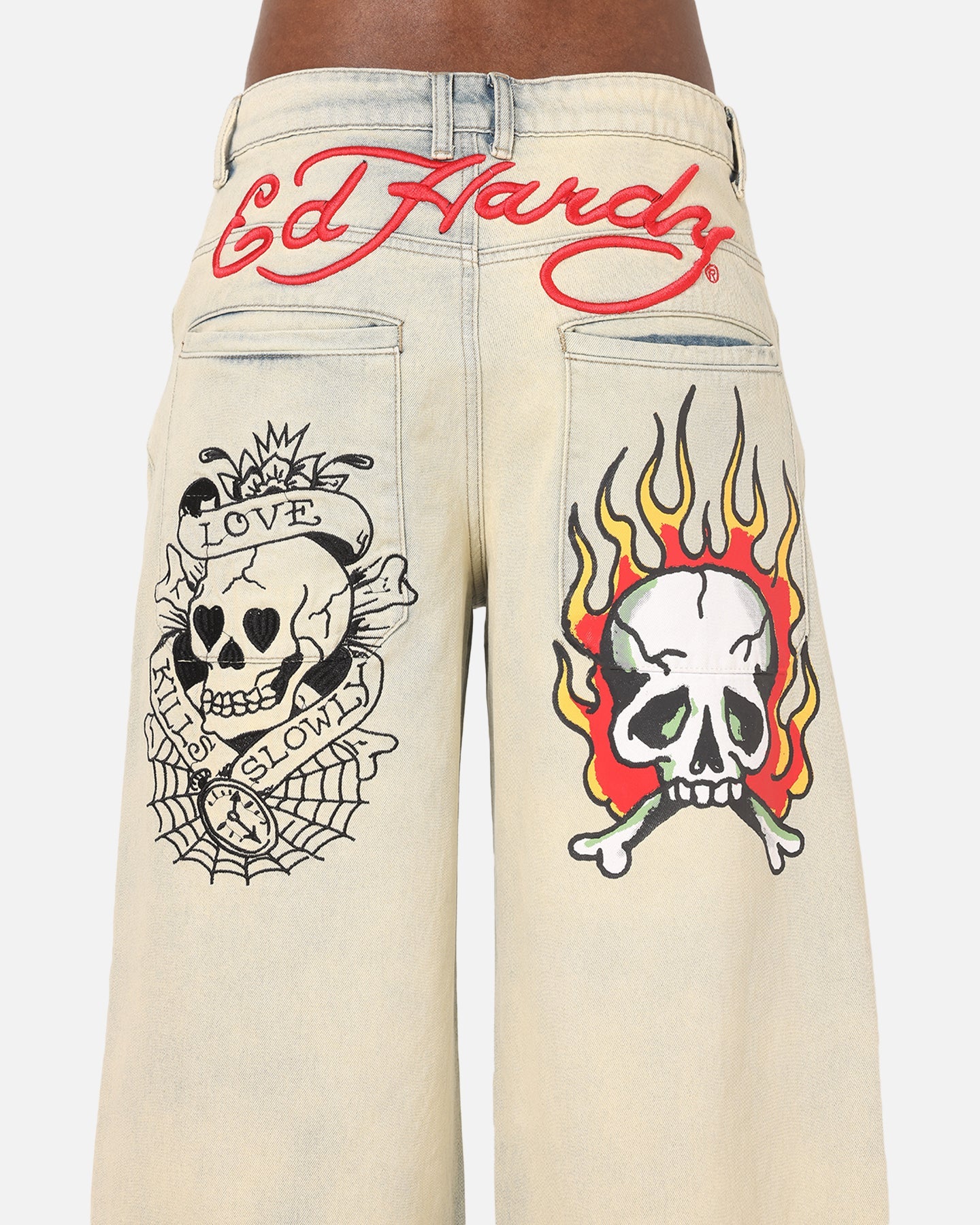Ed Hardy Wide Leg Skull Jeans Sage