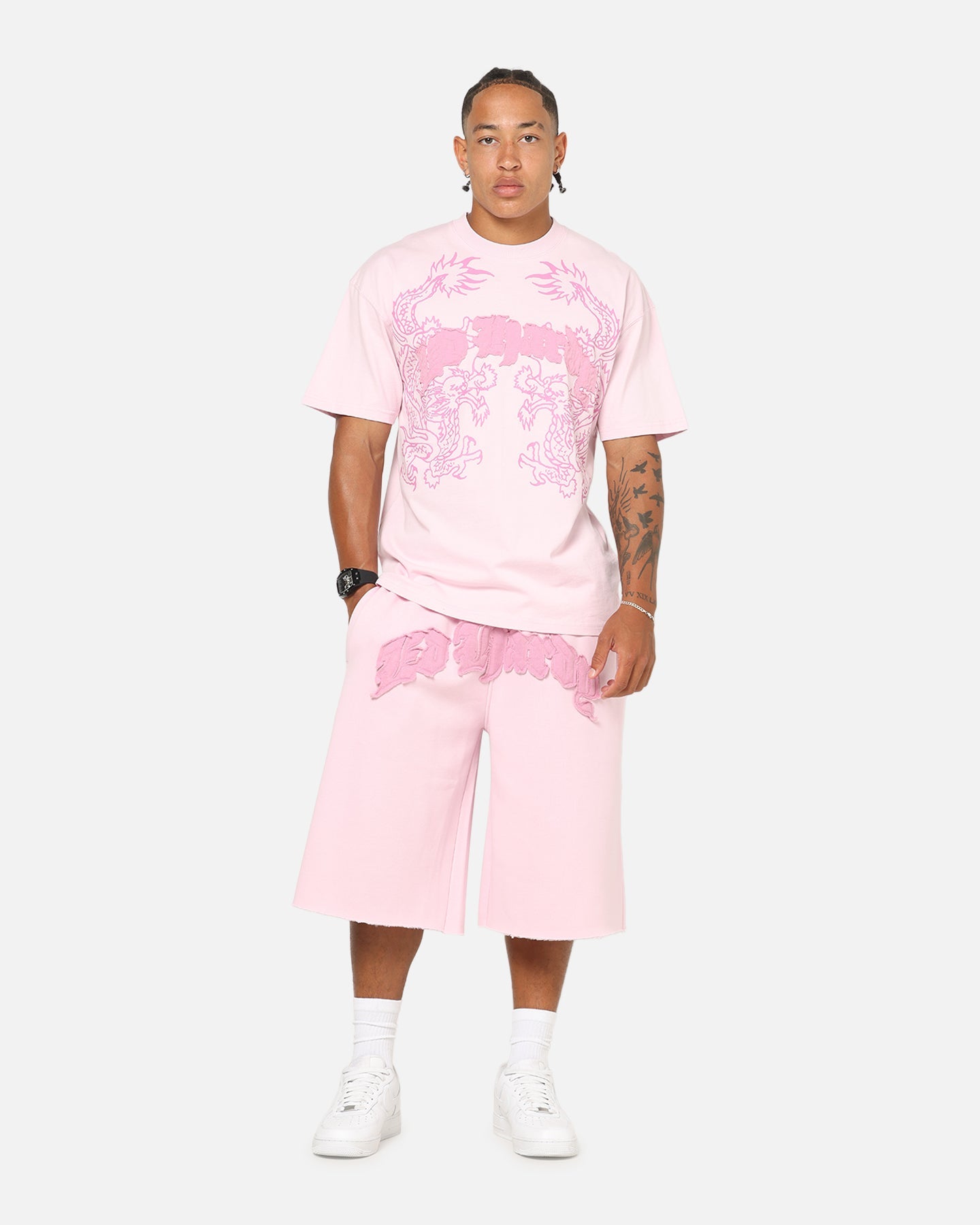 Ed Hardy Double Dragon Applique Shorts Pink