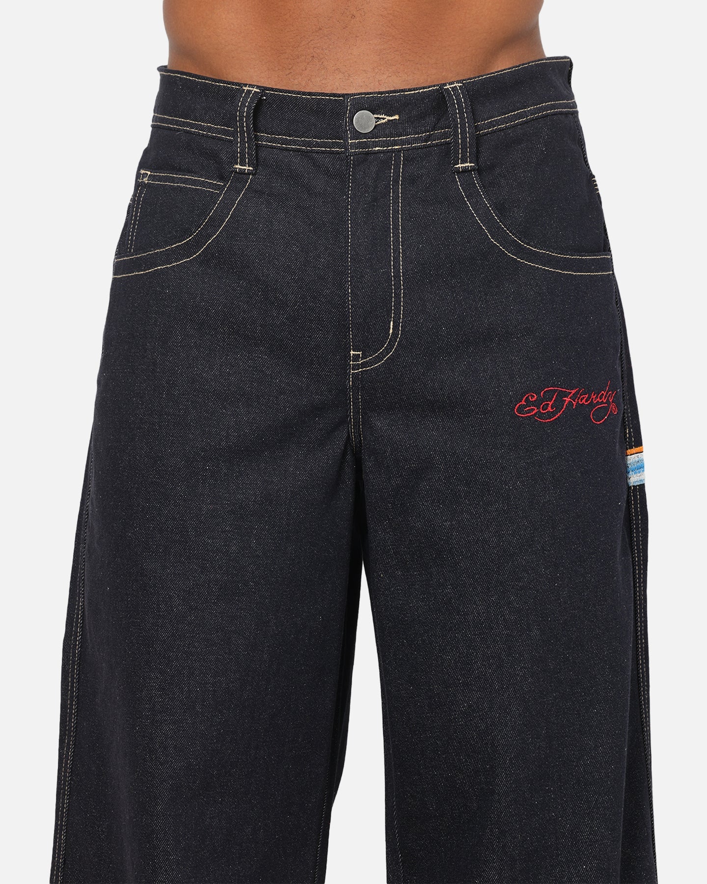 Ed Hardy Dragon Ultra Wide Leg Jeans Indigo Denim