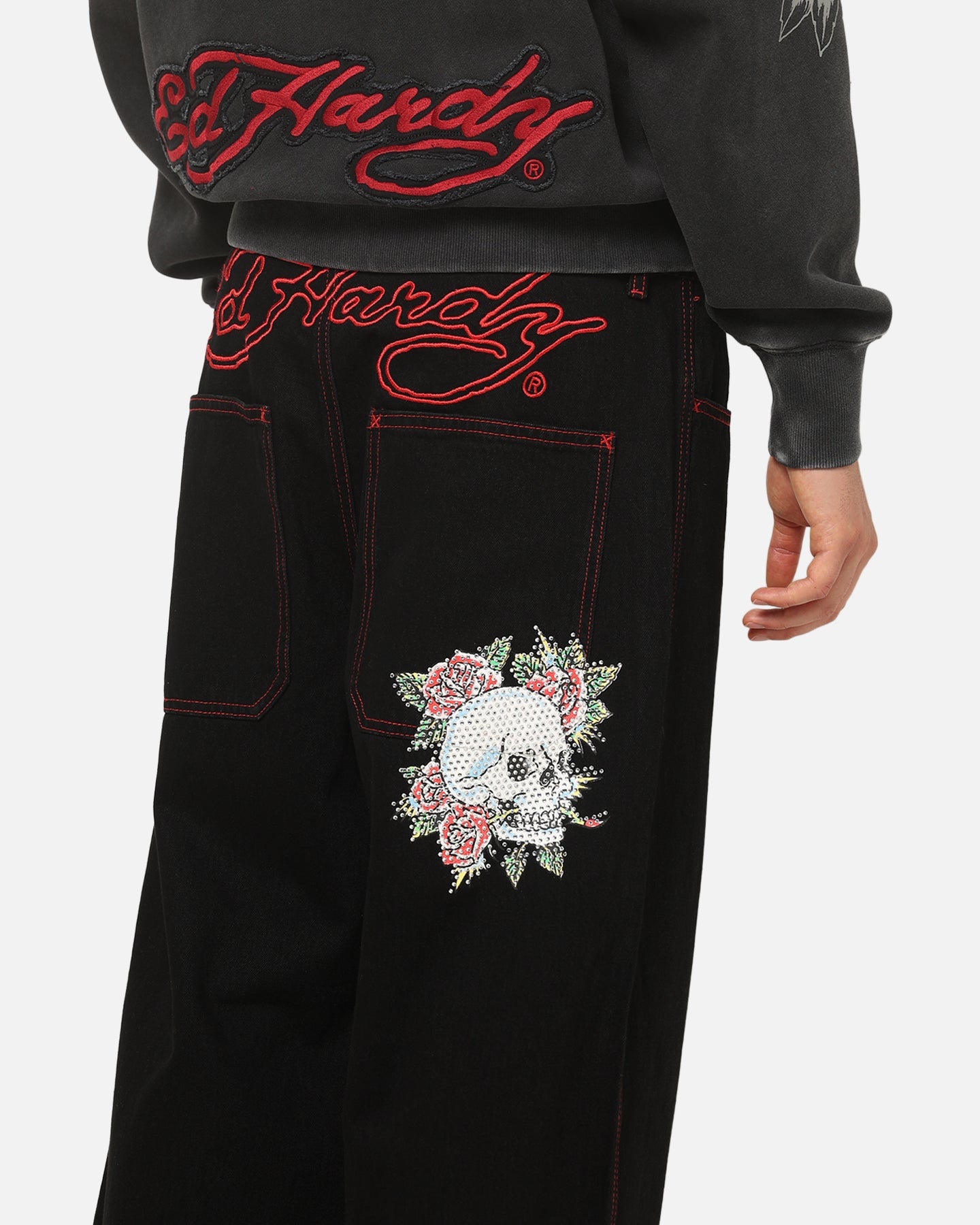 Ed Hardy Skull Rhinestone Jeans Black