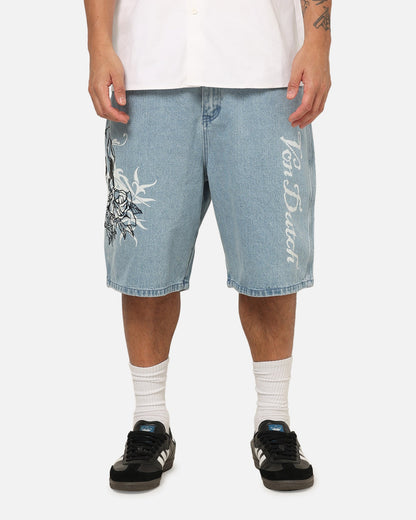 Von Dutch Skull Jean Shorts Mid Blue Denim