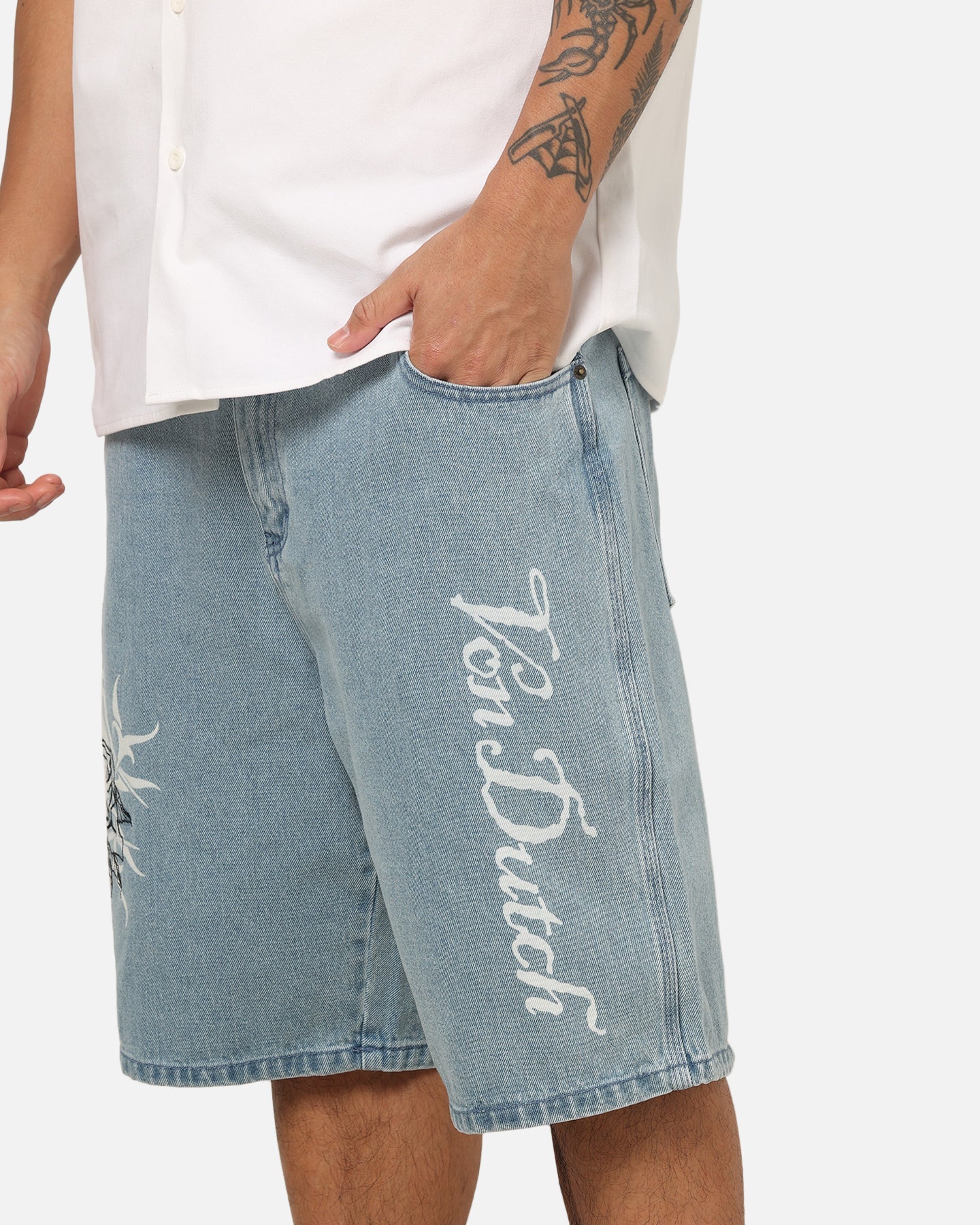 Von Dutch Skull Jean Shorts Mid Blue Denim