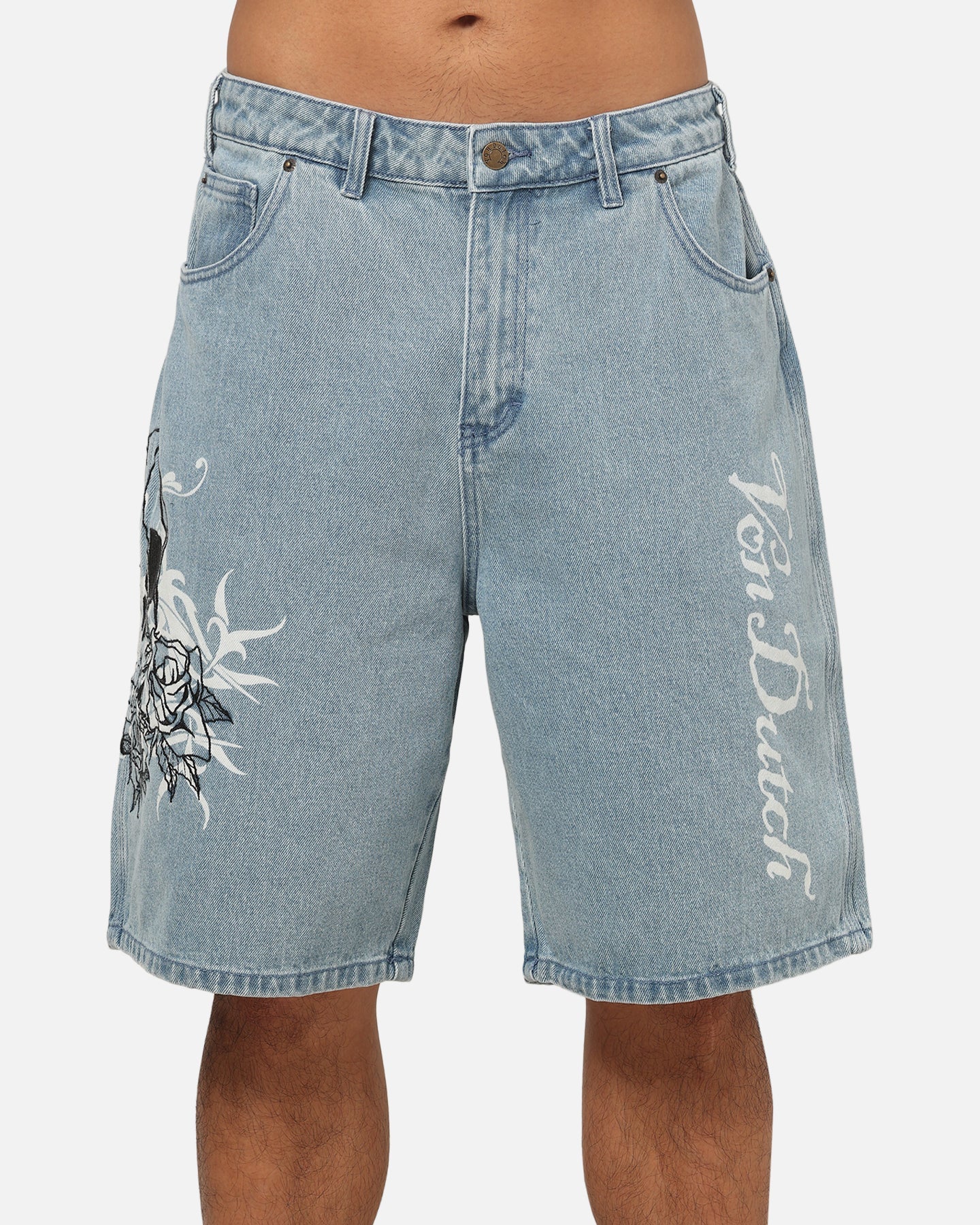 Von Dutch Skull Jean Shorts Mid Blue Denim