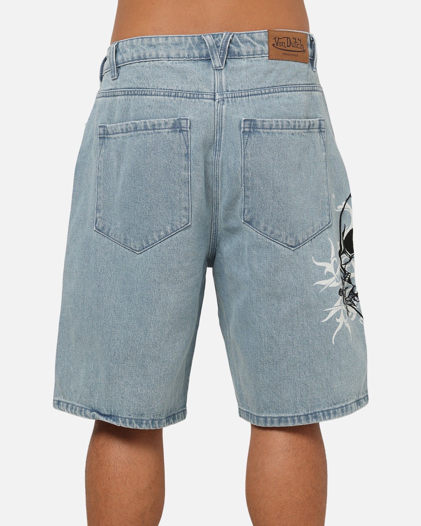 Von Dutch Skull Jean Shorts Mid Blue Denim