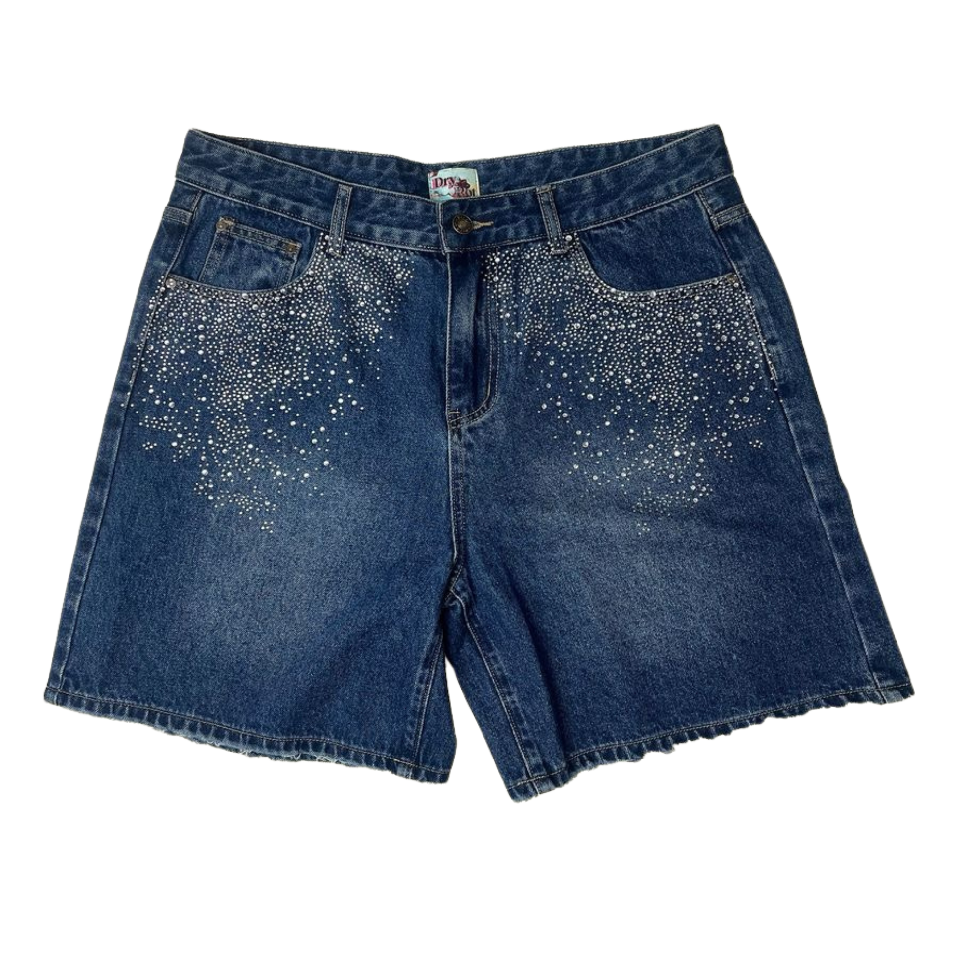 DRY ROT "Stardust" Rhinestone Denim Shorts (Blue)