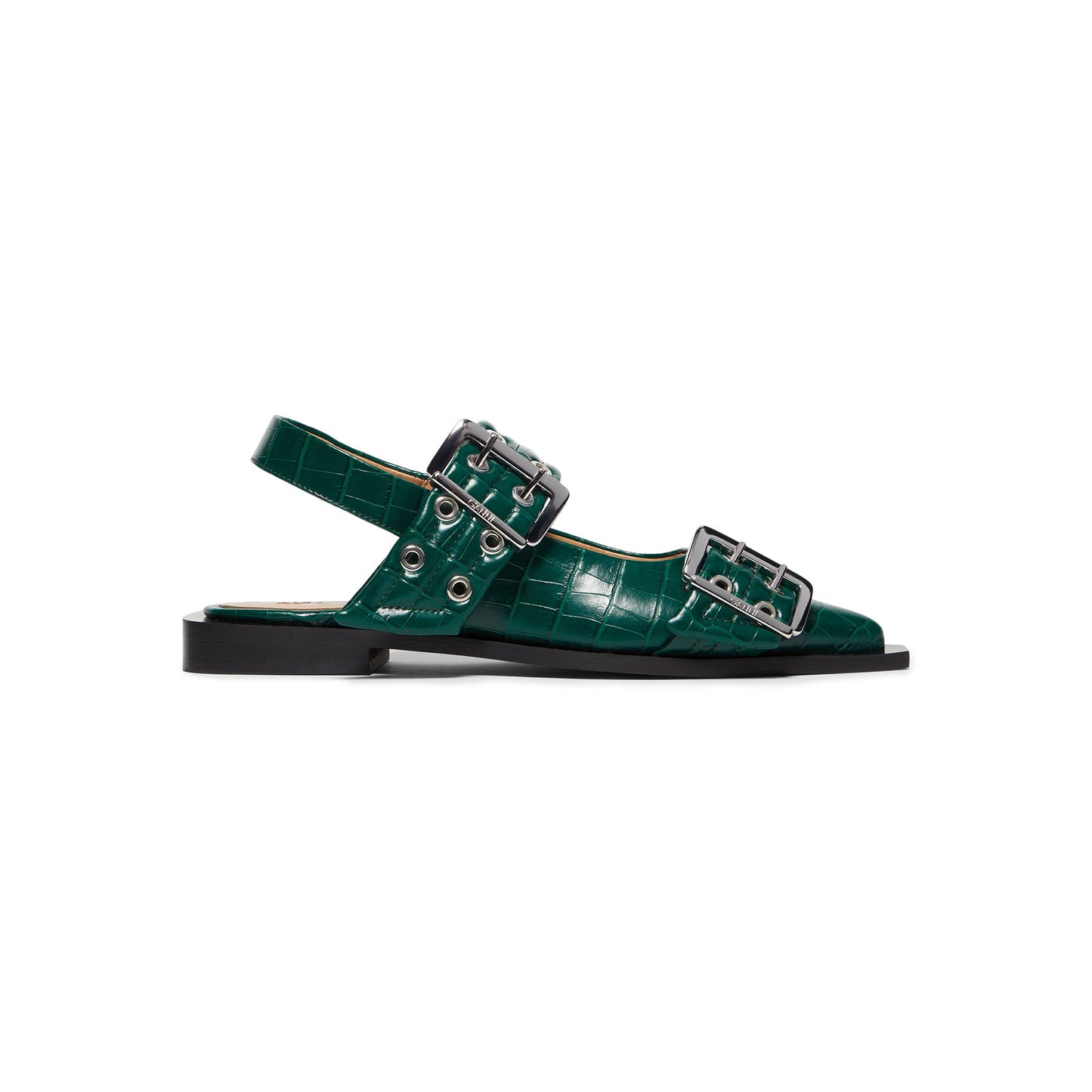 GANNI Feminine Buckle Ballerina Croco (Pineneedle)