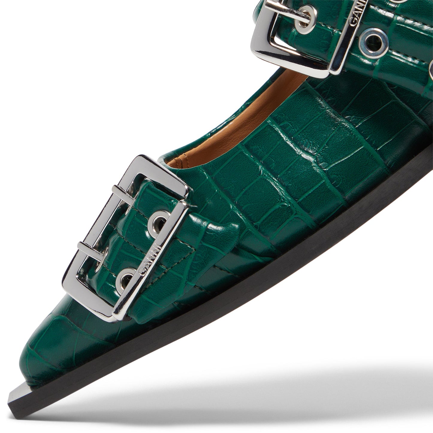 GANNI Feminine Buckle Ballerina Croco (Pineneedle)