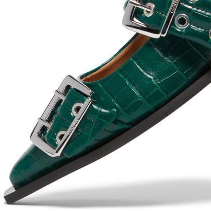 GANNI Feminine Buckle Ballerina Croco (Pineneedle)