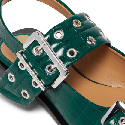 GANNI Feminine Buckle Ballerina Croco (Pineneedle)