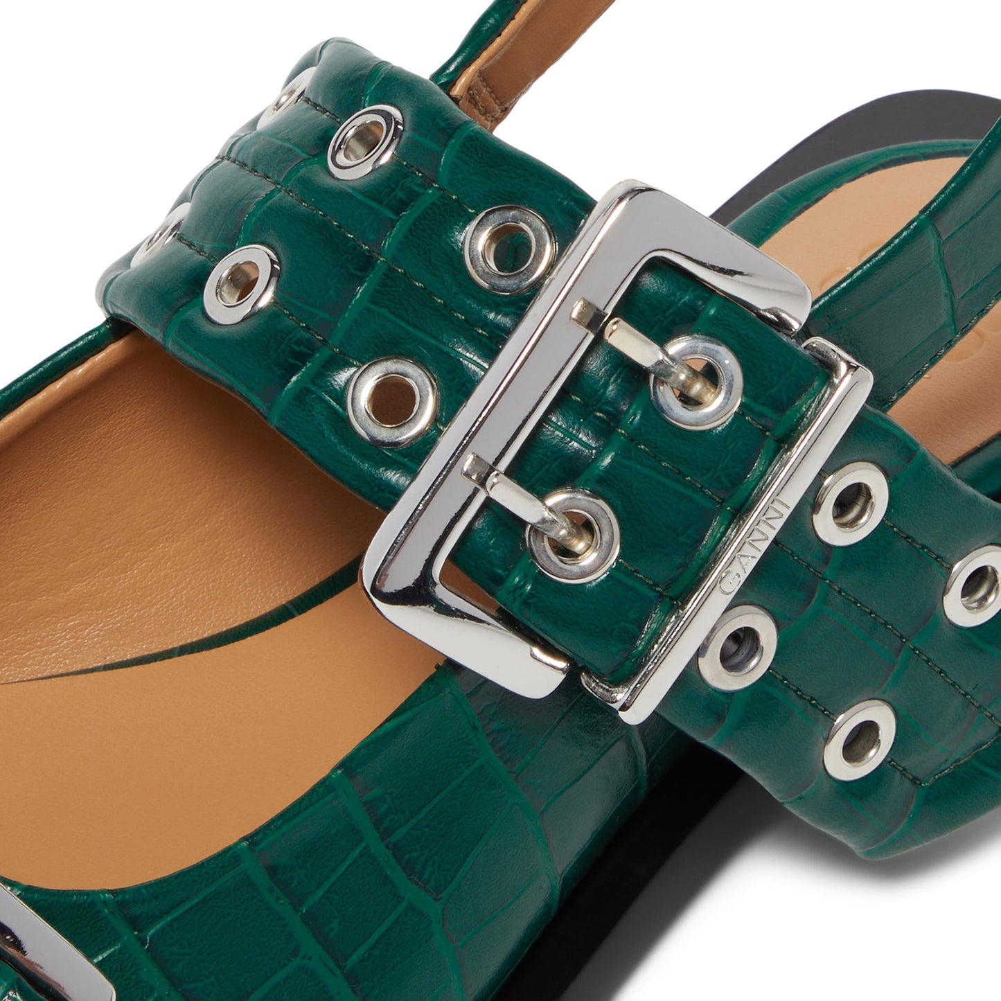 GANNI Feminine Buckle Ballerina Croco (Pineneedle)