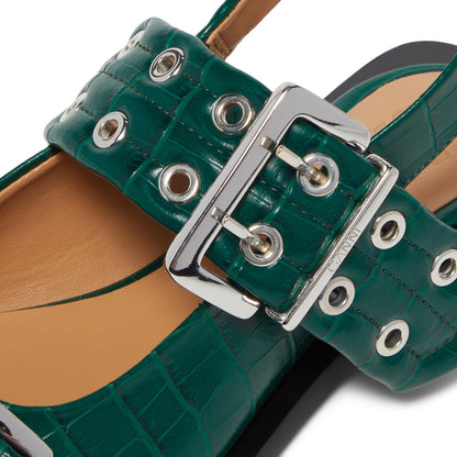 GANNI Feminine Buckle Ballerina Croco (Pineneedle)