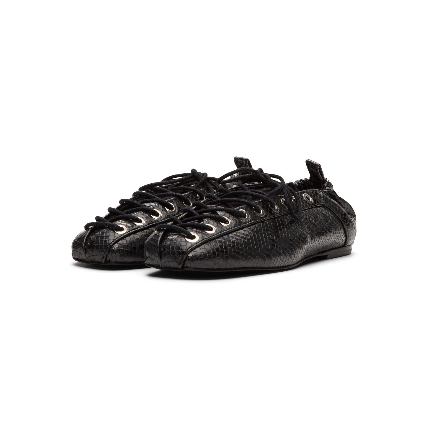 GANNI Lace-Up Ballerinas (Black Oyster)
