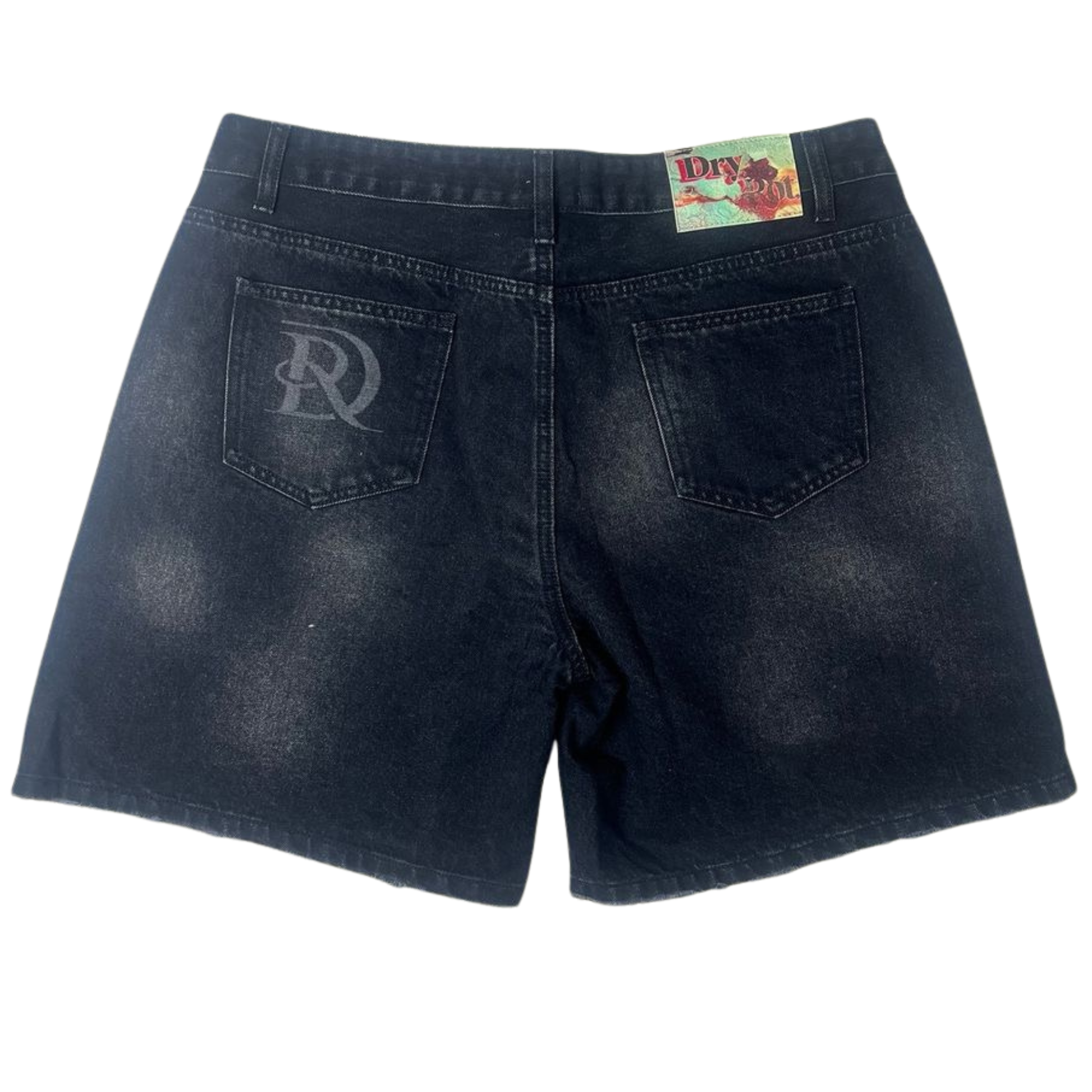 DRY ROT "Dark Hole" Rhinestone Denim Shorts (Black)