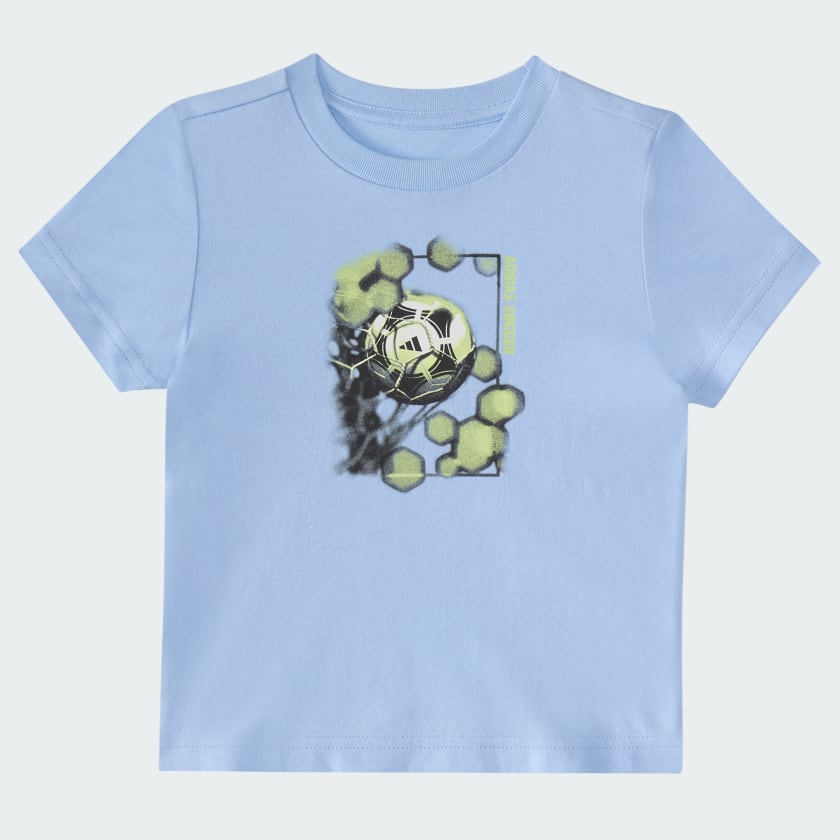 Kids' adidas Two-Piece Short Sleeve Graphic Cotton Tee and 3-Stripes Shorts Set