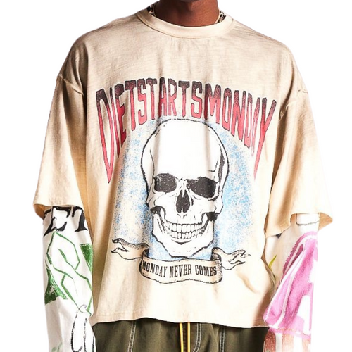 DSM "Double Layer Skull" Tee - (Antique White/Multi)
