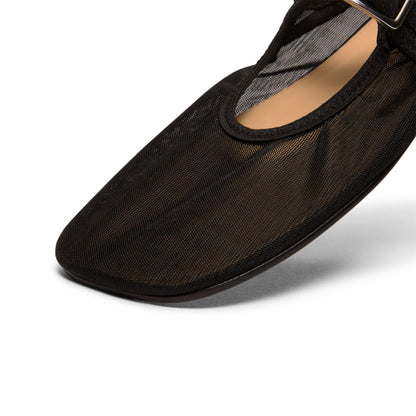 SANDY LIANG Mary Jane Mesh Ballerina Flats (Black)