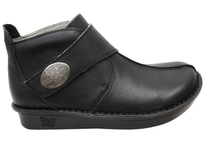 Alegria Caiti Womens Leather Ankle Boots With Adjustable Strap