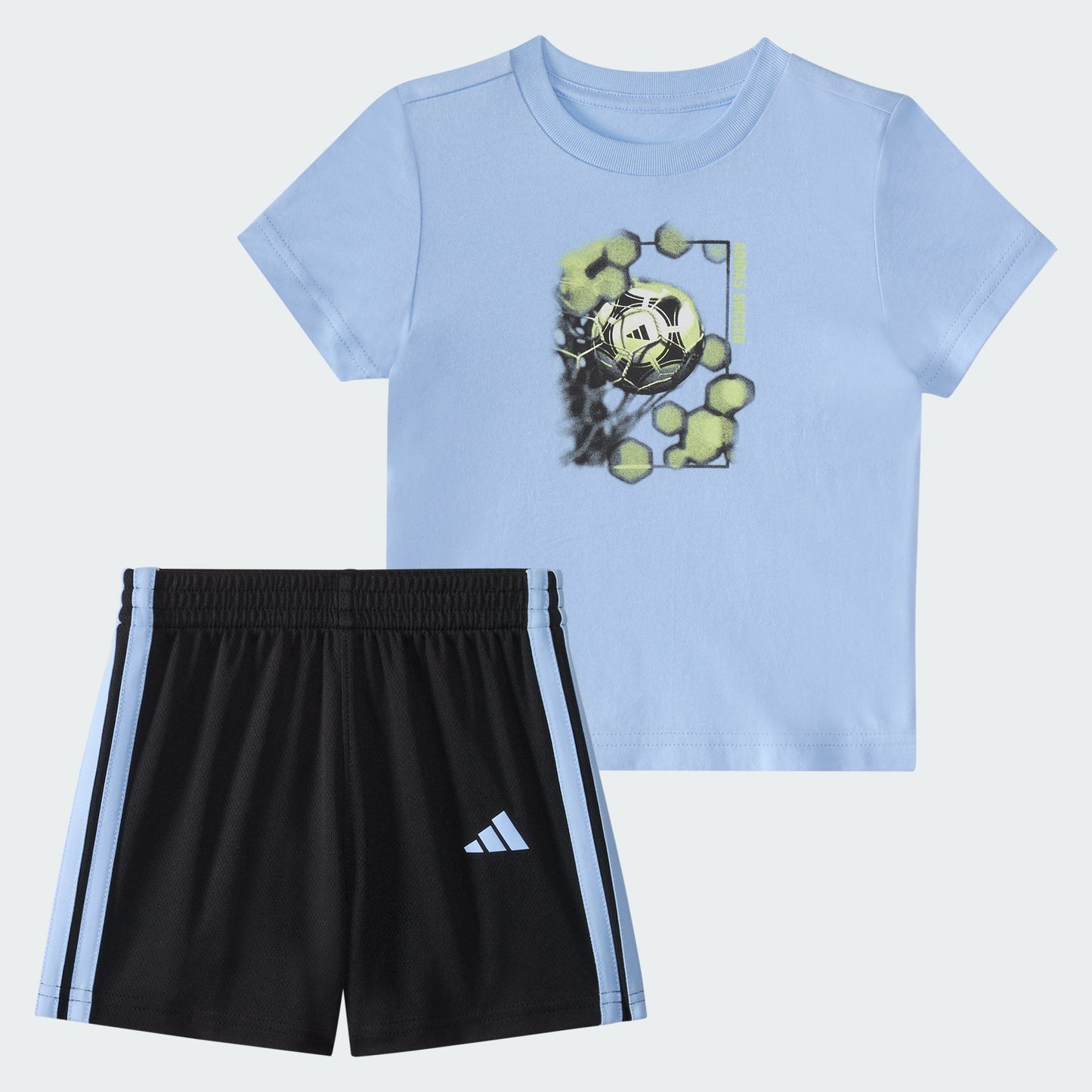Kids' adidas Two-Piece Short Sleeve Graphic Cotton Tee and 3-Stripes Shorts Set