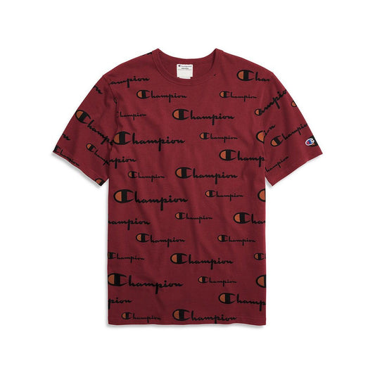 Champion Heritage Short Sleeve Tee AOP Multi Scale Script Cherry Pie Men T1919S-8T+