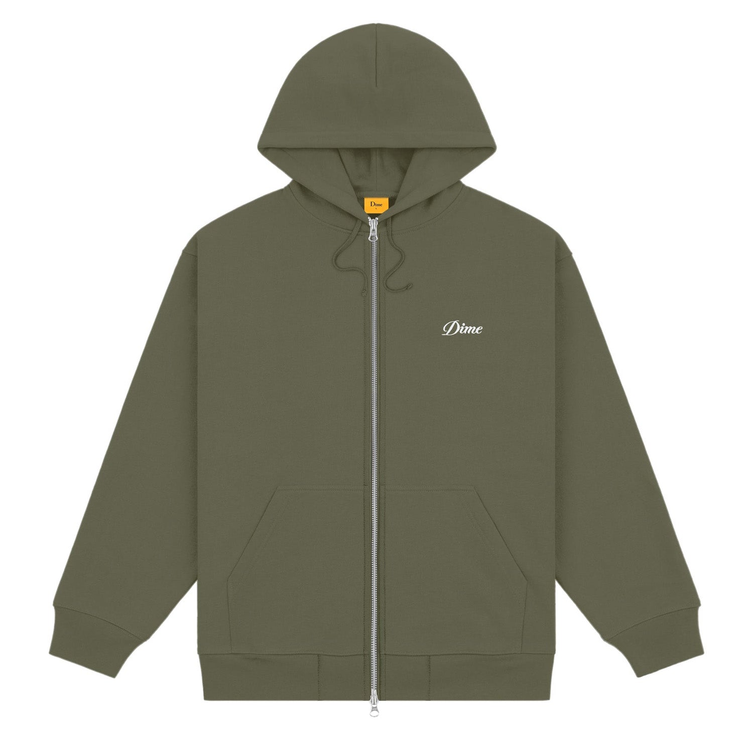 Dime Men Cursive Small Logo Zip-Hoodie Army Green