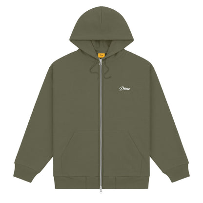 Dime Men Cursive Small Logo Zip-Hoodie Army Green