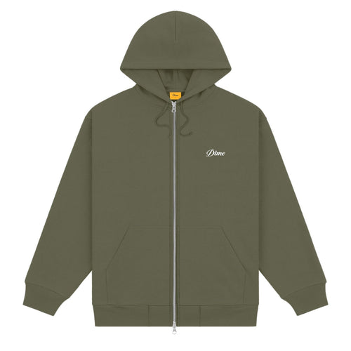 Dime Men Cursive Small Logo Zip-Hoodie Army Green