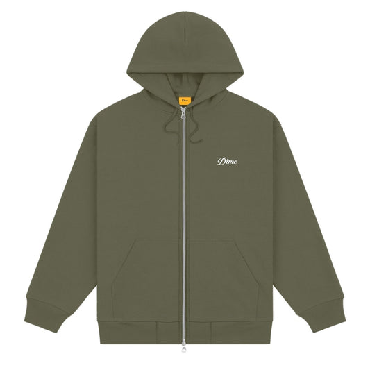 Dime Men Cursive Small Logo Zip-Hoodie Army Green